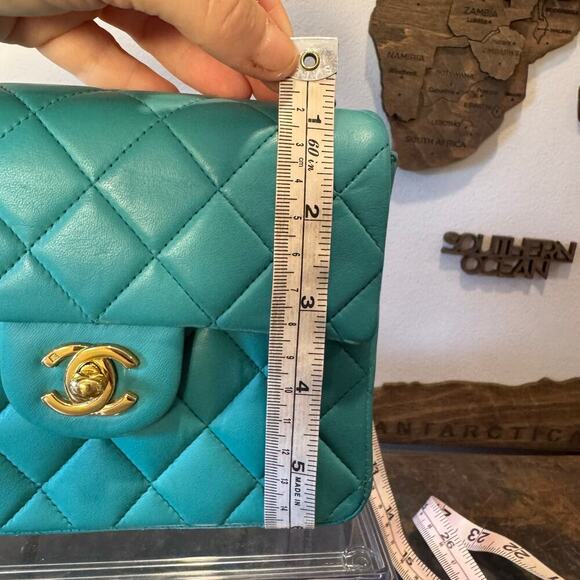 Chanel Teal Mini Rectangular Lambskin Chain Shoulder Bag Series 7 2002-03 GHW - Picture 12 of 12